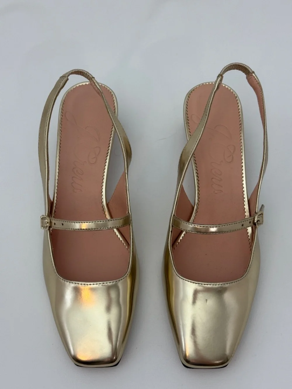 Gold Slingback Low Block Heel Mary Jane for Women